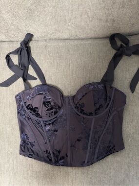 Garage Purple Floral Velvet Bustier with Tie Straps